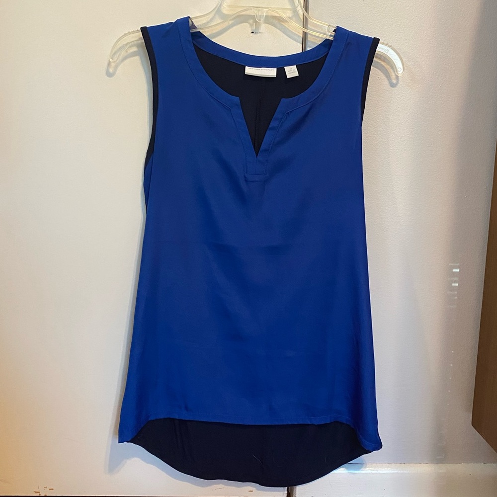 Blue and Navy sleeveless blouse